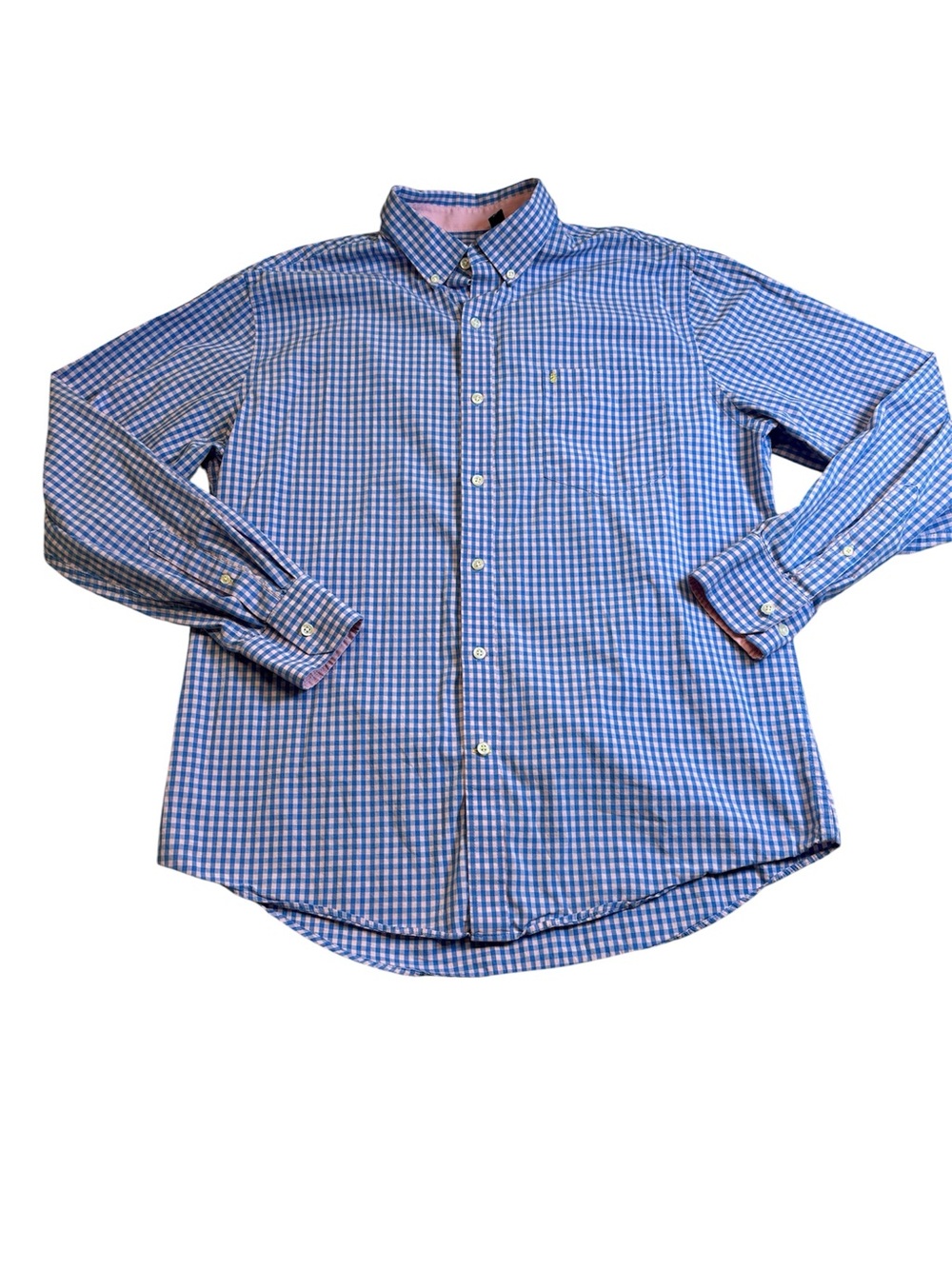 IZOD Premium Essentials Blue Pink Gingham Button Down Shirt Men’s Large